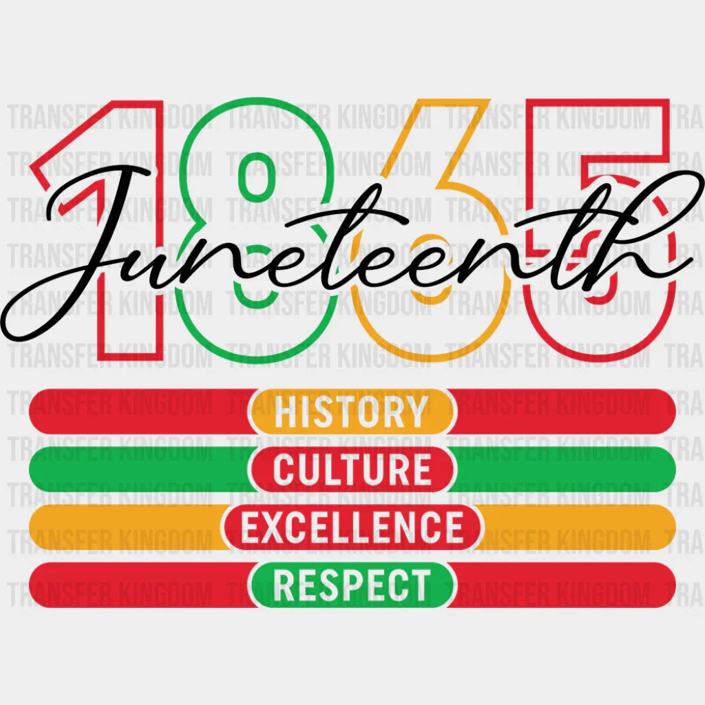 1865 Juneteenth History Culture Excellence Respect - Juneteenth DTF Transfer Adult Unisex - S & M (10’’) / Dark Color