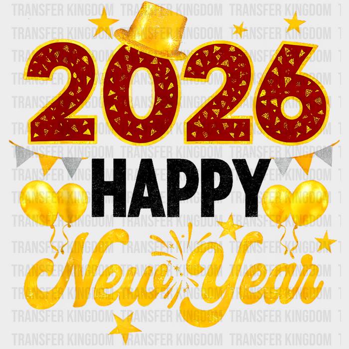 2026 Happy New Year Red And Gold - New Year DTF Transfer