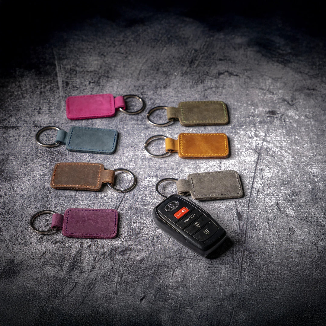 Square Keychain – Faux Leather Key Ring in Assorted Colors