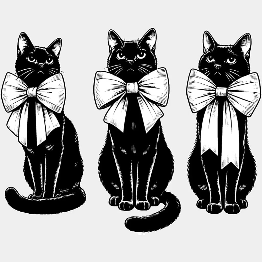 3 Cats With Bowtie - Cats DTF Transfer Adult Unisex - S & M (10’’) / Light Color Design (See Imaging)