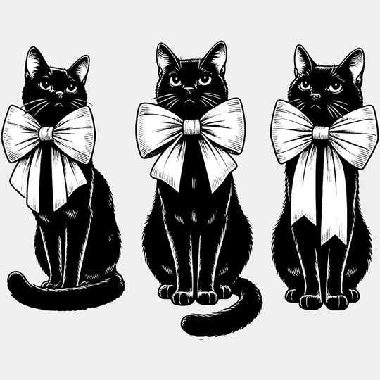 3 Cats With Bowtie - Cats DTF Transfer Adult Unisex - S & M (10’’) / Light Color Design (See Imaging)