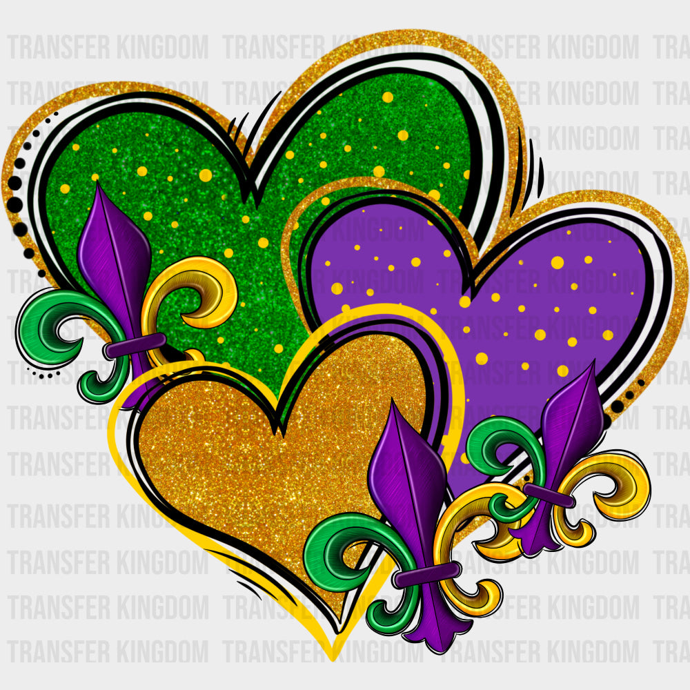 3 Hearts - Mardi Gras DTF Transfers