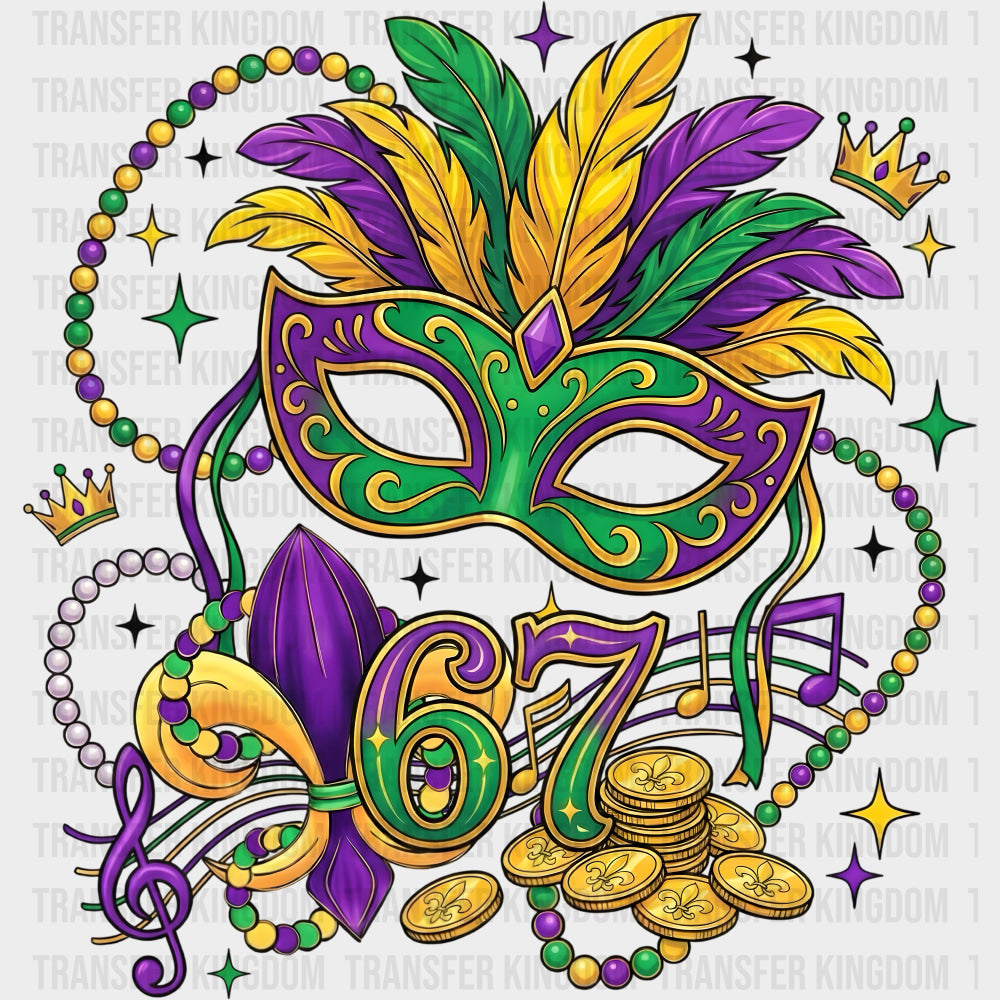 67 Mask - Mardi Gras DTF Transfers Adult Unisex - S & M (10’’) / Dark Color Design (See Imaging)