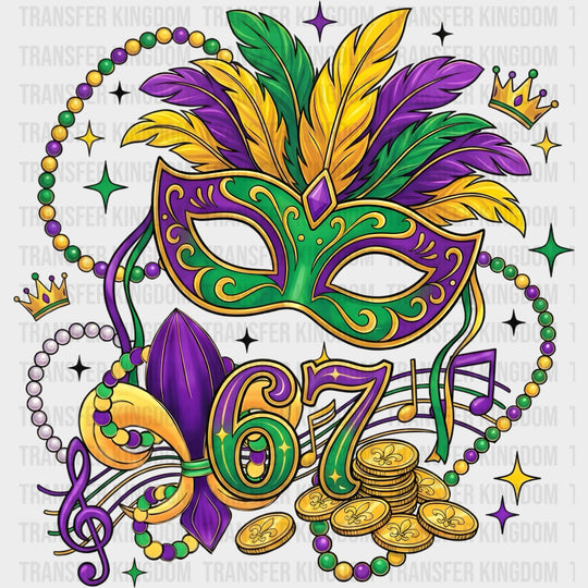 67 Mask - Mardi Gras DTF Transfers Adult Unisex - S & M (10’’) / Dark Color Design (See Imaging)