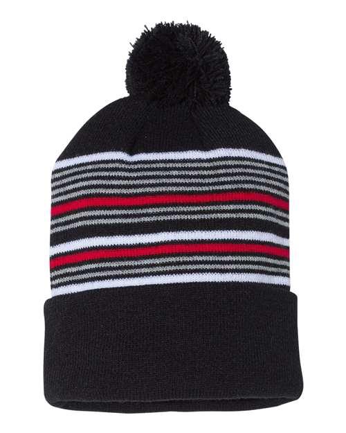 12" Striped Pom-Pom Cuffed Beanie - SP60