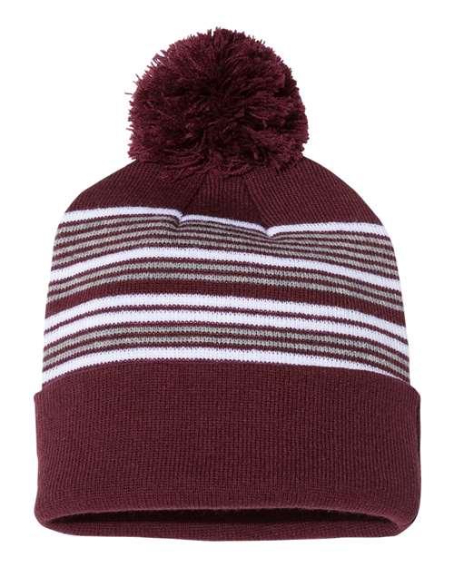 12" Striped Pom-Pom Cuffed Beanie - SP60