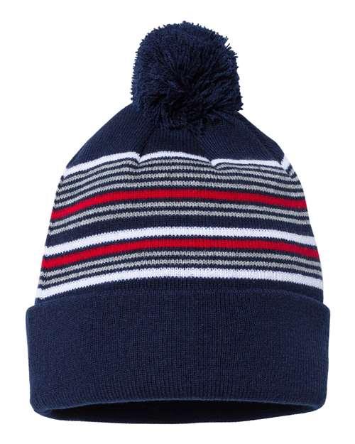 12" Striped Pom-Pom Cuffed Beanie - SP60