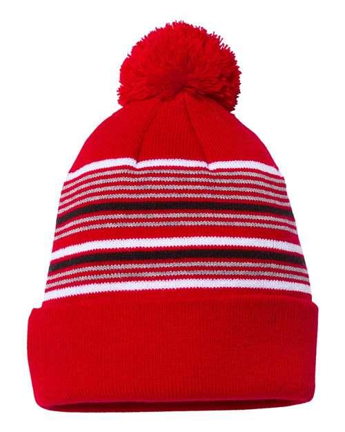 12" Striped Pom-Pom Cuffed Beanie - SP60