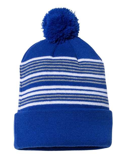 12" Striped Pom-Pom Cuffed Beanie - SP60
