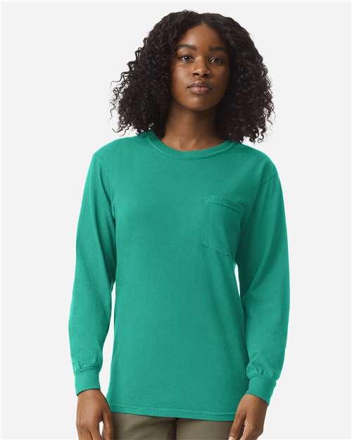 Garment-Dyed Heavyweight Long Sleeve Pocket T-Shirt - S - Transfer Kingdom