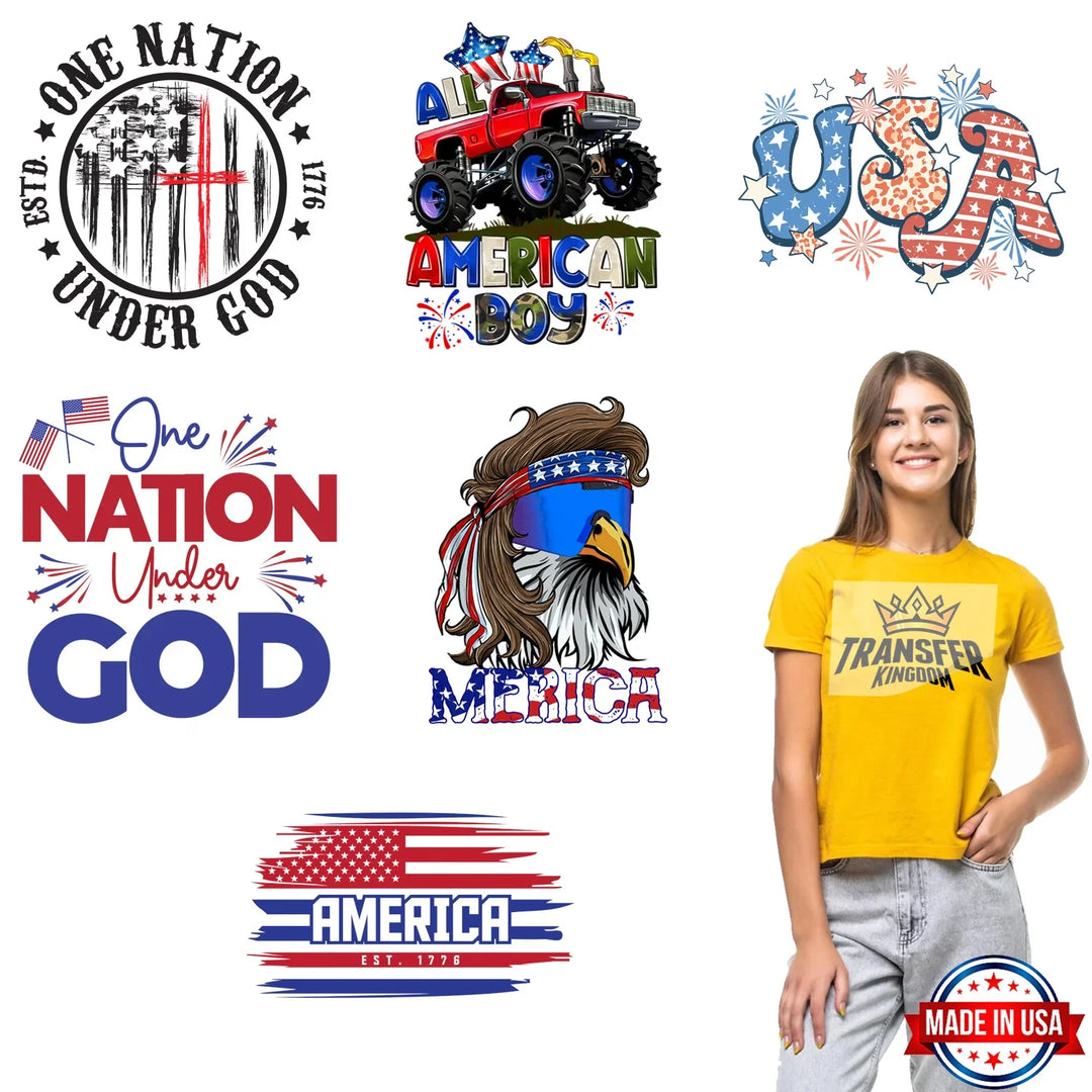 4th Of July -Premade Gang sheet - 6 PCS 10 INCH - Transfer Kingdom