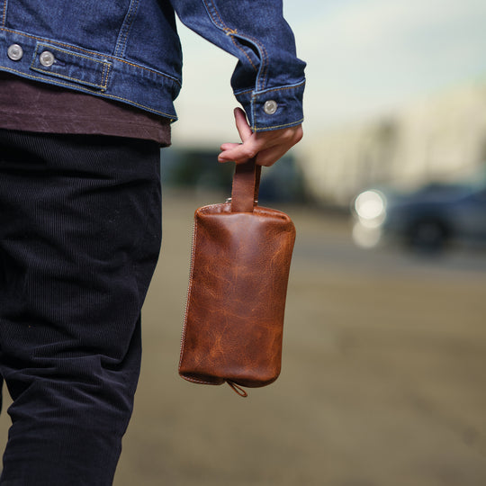 Custom Engraved Leather Dopp Kit for Men