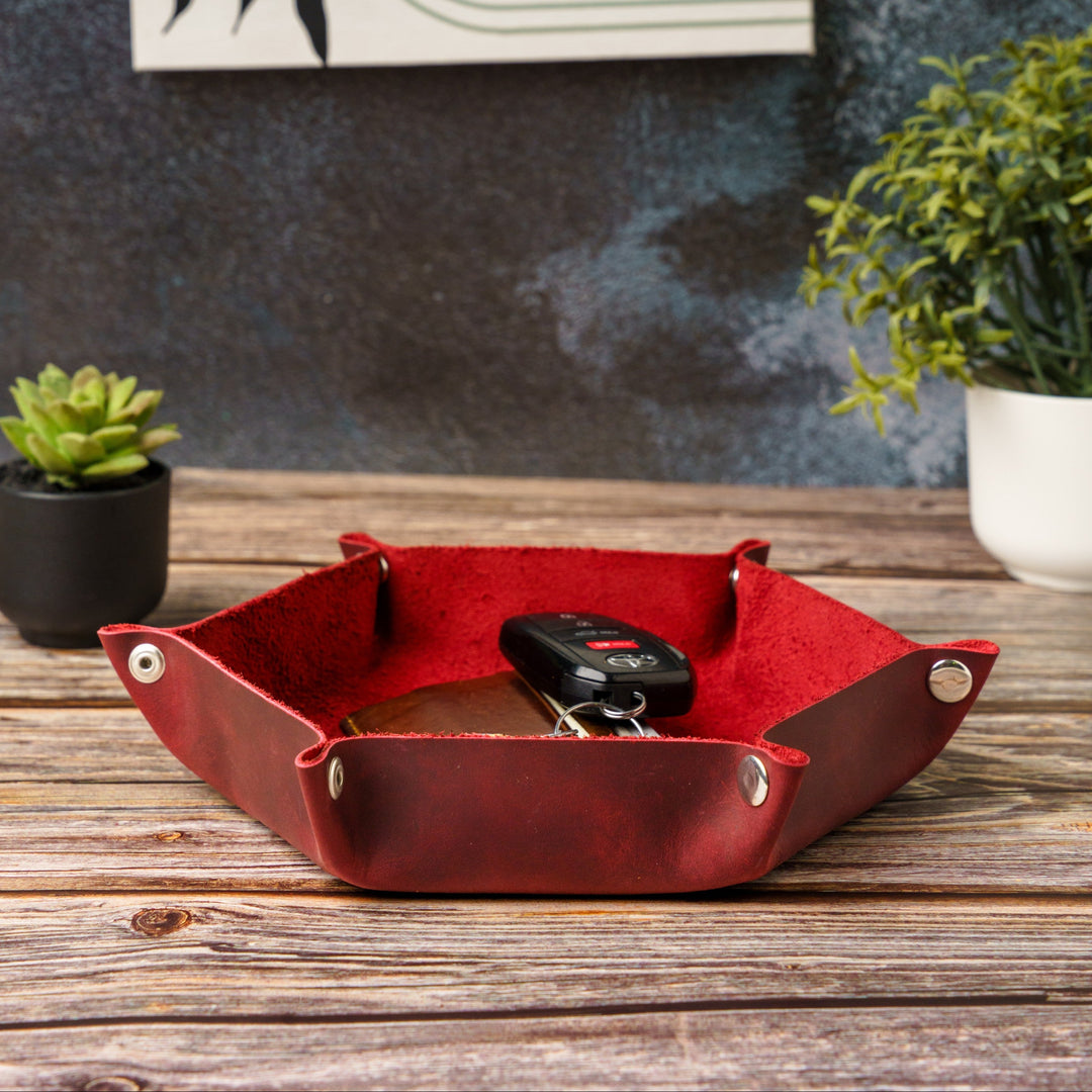 Custom Engraved Leather Hexagon Tray