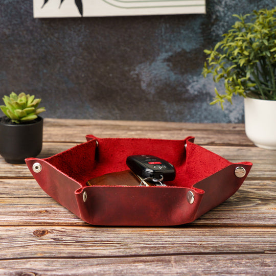 Custom Engraved Leather Hexagon Tray