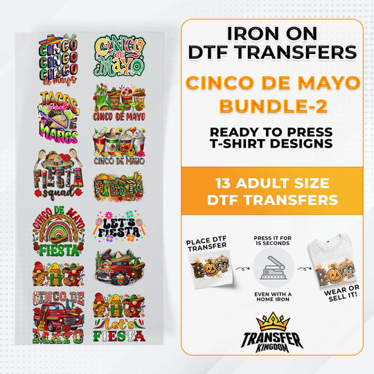 Cinco De Mayo Bundle Iron on DTF Transfer Bundle 2 - 13 Best Seller Ready To Press T-shirt Designs - Transfer Kingdom