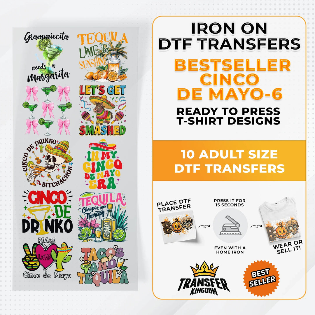 Best Seller Cinco De Mayo T-shirt Designs Premade DTF Gangsheet - DTF Bundle 6 - Transfer Kingdom