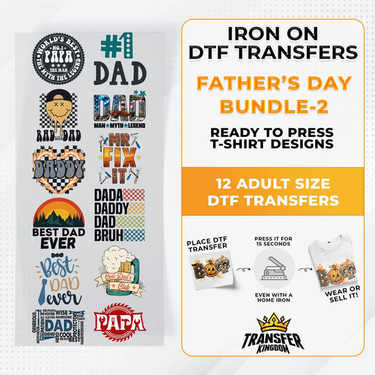 Father's Day Bundle Iron on DTF Transfer Bundle 2 - 12 Best Seller Ready To Press T-shirt Designs - Transfer Kingdom