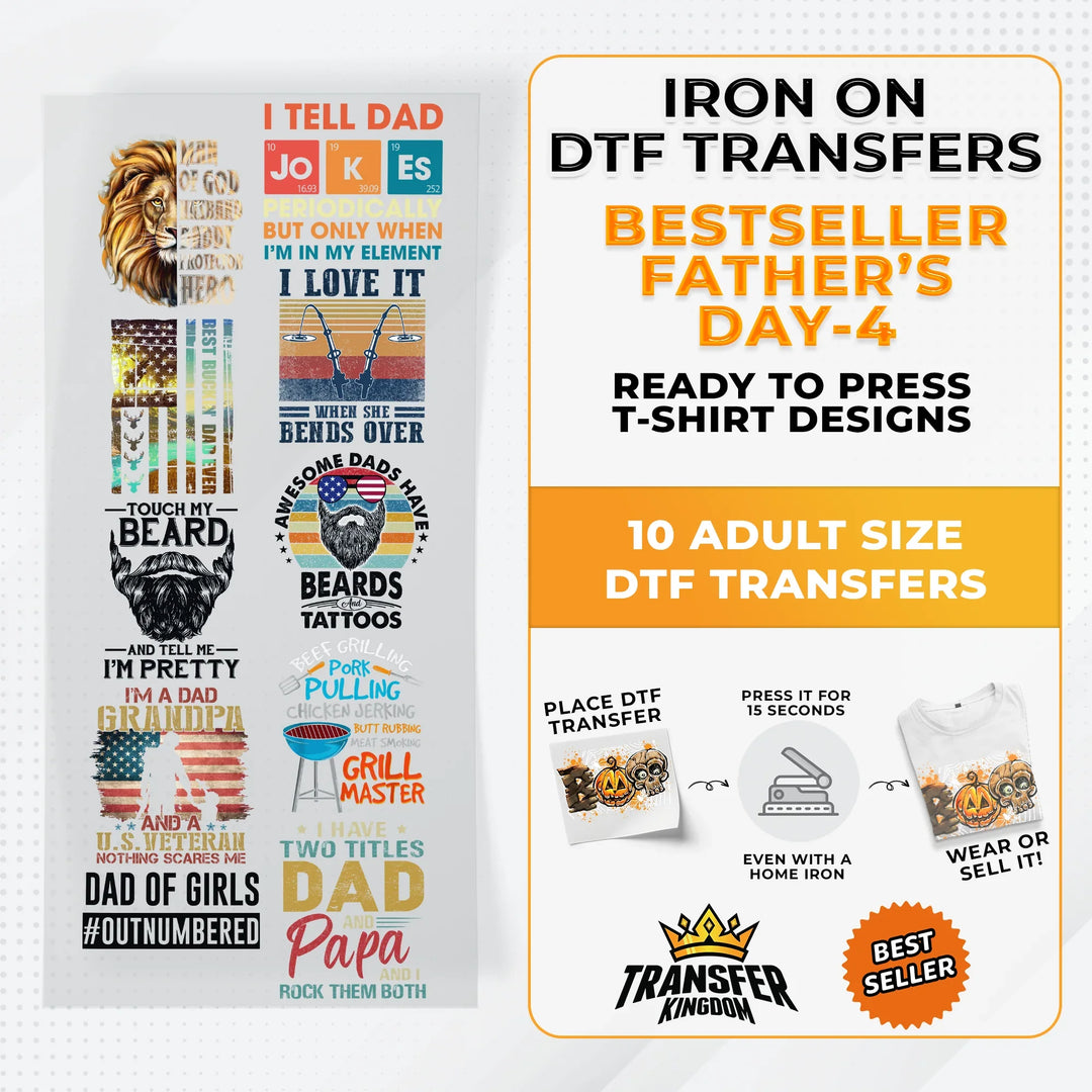 Best Seller Father's Day T-shirt Designs Premade DTF Gangsheet - DTF Bundle 4 - Transfer Kingdom
