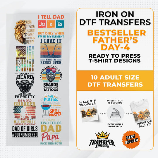 Best Seller Father's Day T-shirt Designs Premade DTF Gangsheet - DTF Bundle 4 - Transfer Kingdom