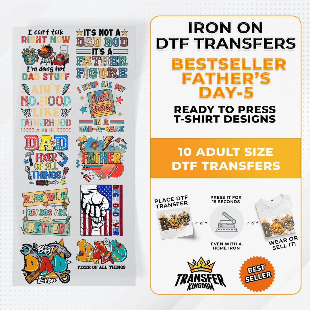 Best Seller Father's Day T-shirt Designs Premade DTF Gangsheet - DTF Bundle 5 - Transfer Kingdom