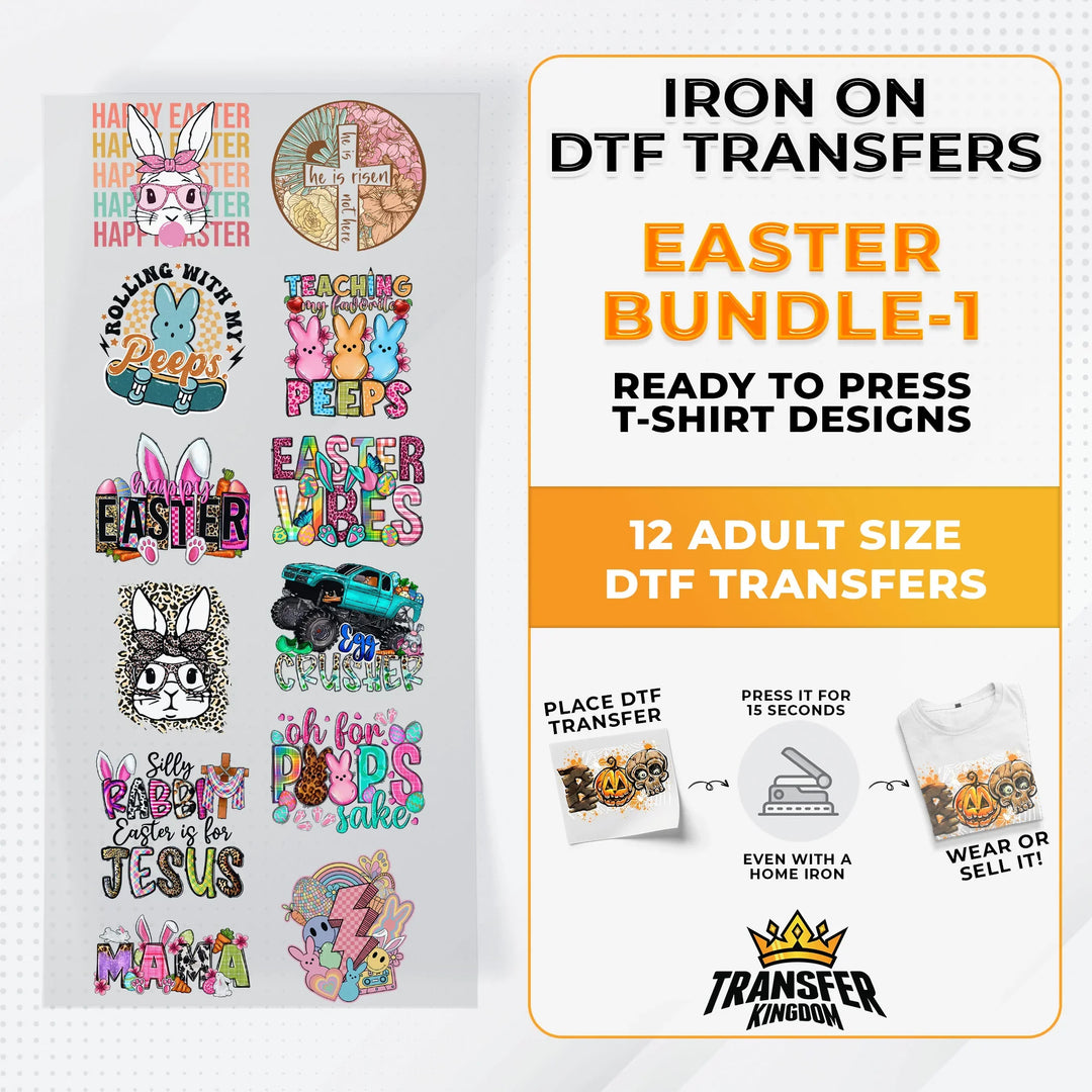 Easter Bundle Iron on DTF Transfer Bundle 1 - 12 Best Seller Ready To Press T-shirt Designs - Transfer Kingdom