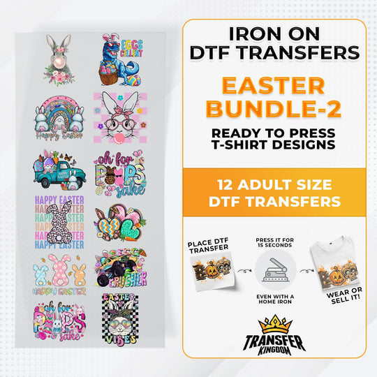 Easter Bundle Iron on DTF Transfer Bundle 2 - 12 Best Seller Ready To Press T-shirt Designs - Transfer Kingdom