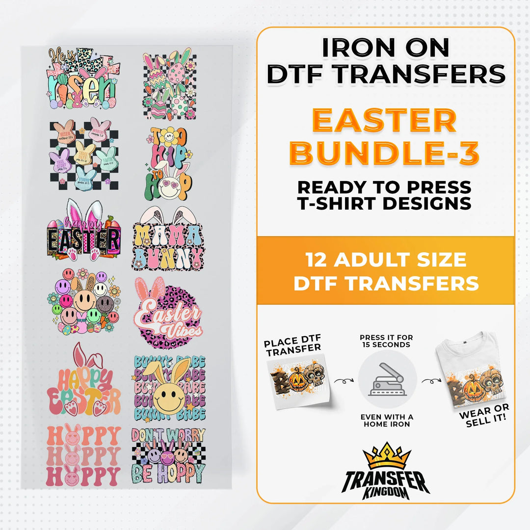 Easter Bundle Iron on DTF Transfer Bundle 3 - 12 Best Seller Ready To Press T-shirt Designs - Transfer Kingdom
