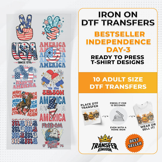 Best Seller Independence Day T-shirt Designs Premade DTF Gangsheet - DTF Bundle 3 - Transfer Kingdom