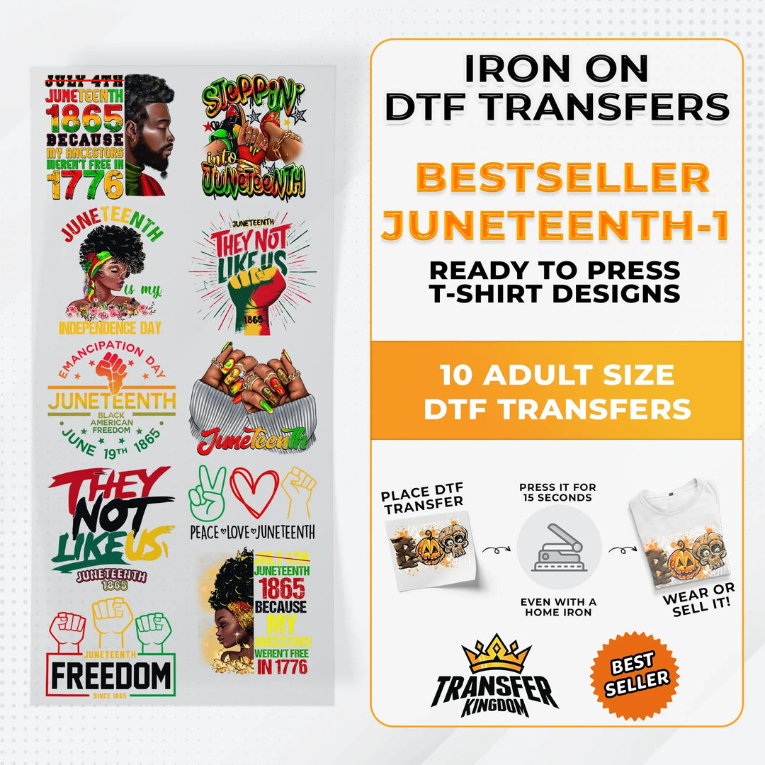 Best Seller Juneteenth T-shirt Designs Premade DTF Gangsheet - DTF Bundle 1 - Transfer Kingdom