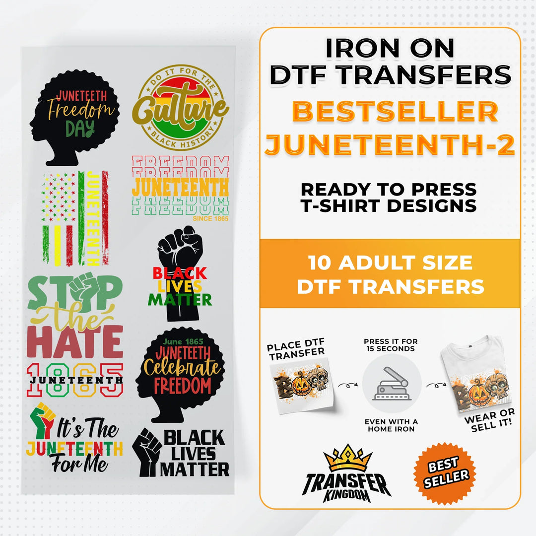 Best Seller Juneteenth T-shirt Designs Premade DTF Gangsheet - DTF Bundle 2 - Transfer Kingdom