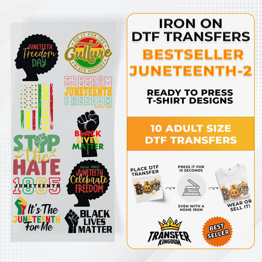 Best Seller Juneteenth T-shirt Designs Premade DTF Gangsheet - DTF Bundle 2 - Transfer Kingdom