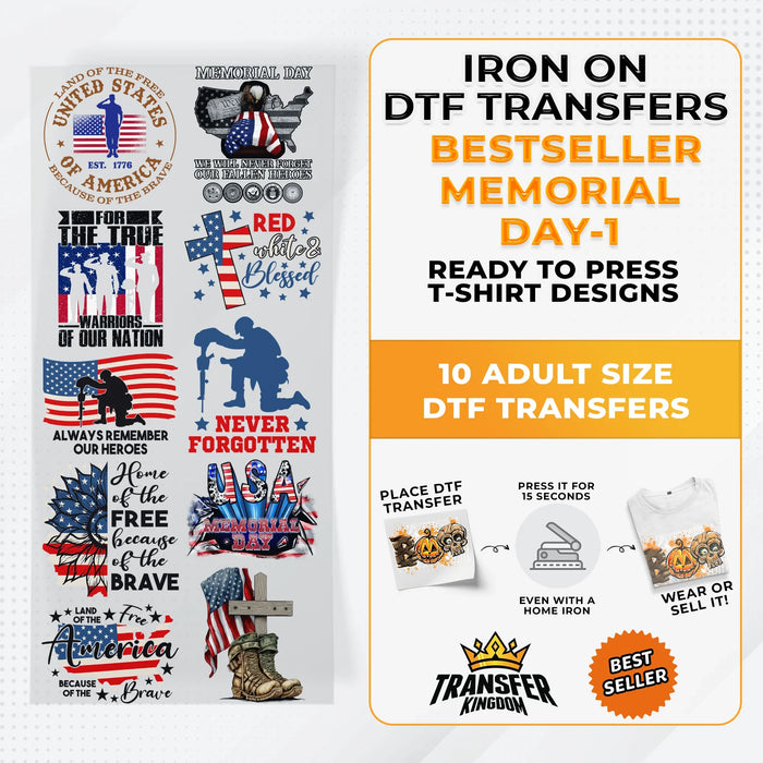 Best Seller Memorial Day T-shirt Designs Premade DTF Gangsheet - DTF Bundle 1