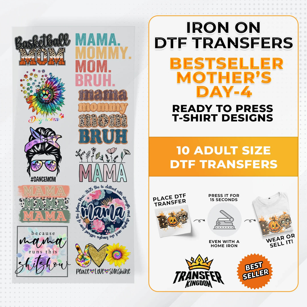 Best Seller Mother's Day T-shirt Designs Premade DTF Gangsheet - DTF Bundle 4 - Transfer Kingdom