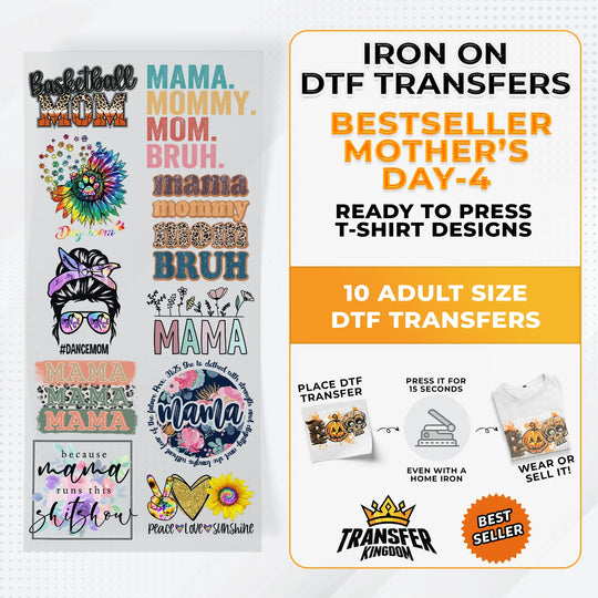 Best Seller Mother's Day T-shirt Designs Premade DTF Gangsheet - DTF Bundle 4 - Transfer Kingdom