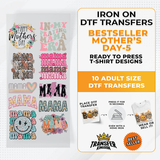 Best Seller Mother's Day T-shirt Designs Premade DTF Gangsheet - DTF Bundle 5 - Transfer Kingdom
