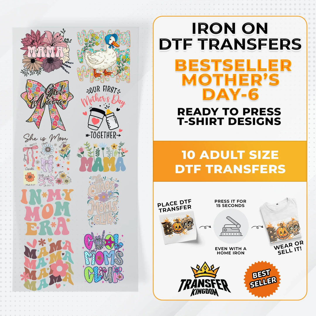 Best Seller Mother's Day T-shirt Designs Premade DTF Gangsheet - DTF Bundle 6 - Transfer Kingdom