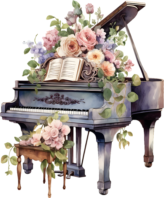 Piano & Flowers - Music DTF Transfers transfer-kingdom