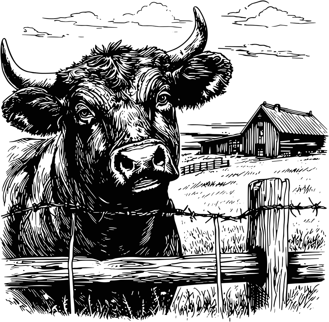 Bull In Front Of Farmhouse - Animals DTF Transfers