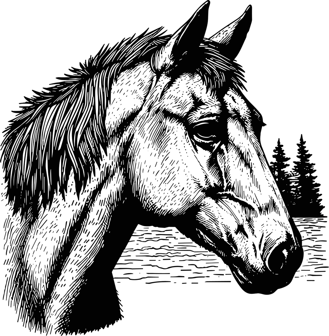 Horse Portrait B&W - Animals DTF Transfers