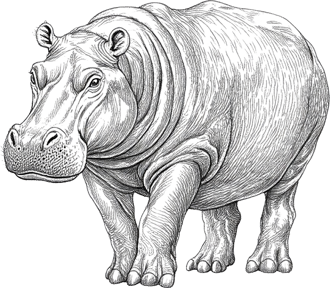 Hippopotamus B&W - Animals DTF Transfers