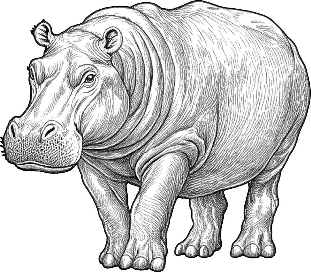 Hippopotamus B&W - Animals DTF Transfers