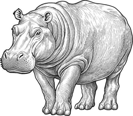 Hippopotamus B&W - Animals DTF Transfers