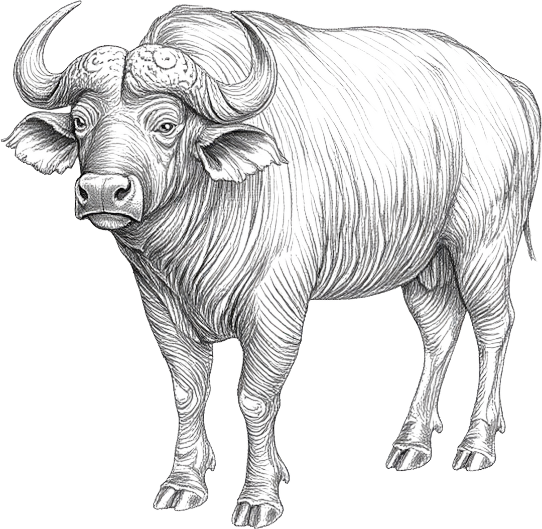 African Buffalo B&W - Animals DTF Transfers