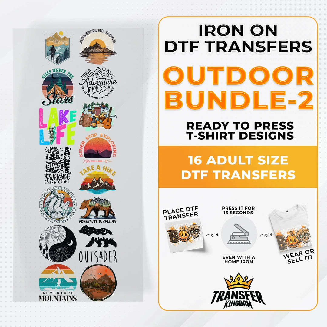 Outdoor Bundle Iron on DTF Transfer Bundle 2 - 16 Best Seller Ready To Press T-shirt Designs - Transfer Kingdom