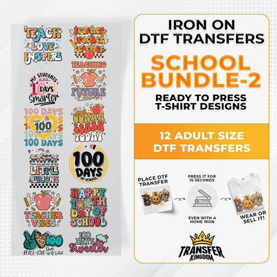 School Bundle Iron on DTF Transfer Bundle 2 - 12 Best Seller Ready To Press T-shirt Designs - Transfer Kingdom
