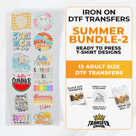 Summer Bundle Iron on DTF Transfer Bundle 2 - 13 Best Seller Ready To Press T-shirt Designs - Transfer Kingdom