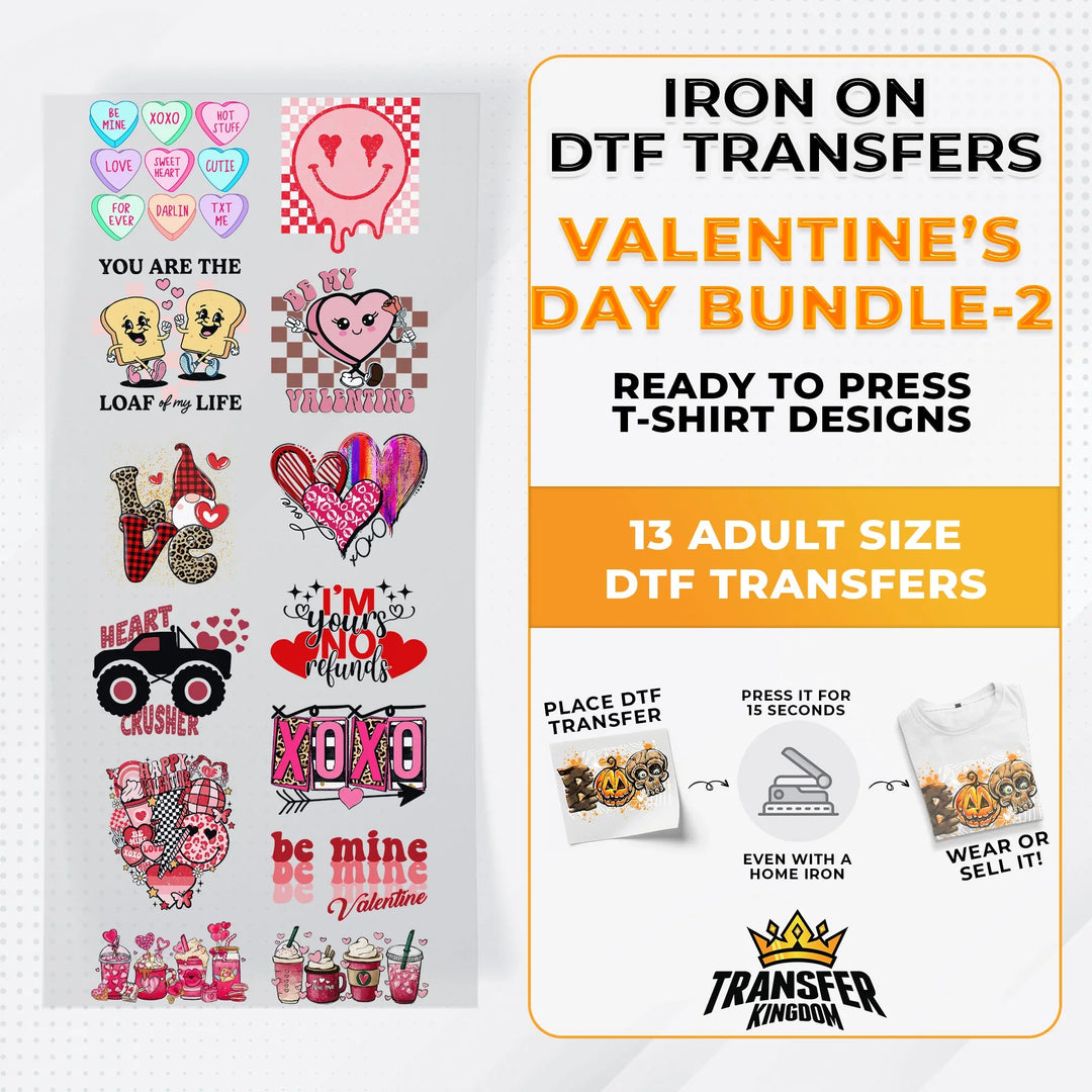 Valentine's Day Bundle Iron on DTF Transfer Bundle 2 - 13 Best Seller Ready To Press T-shirt Designs - Transfer Kingdom