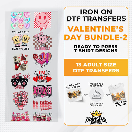 Valentine's Day Bundle Iron on DTF Transfer Bundle 2 - 13 Best Seller Ready To Press T-shirt Designs - Transfer Kingdom