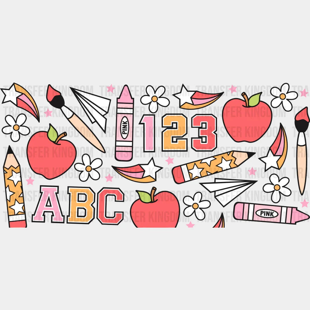 Abc Crayon And Apples - Teacher Cup Wrap Uv Sticker Permanent Dtf Decal