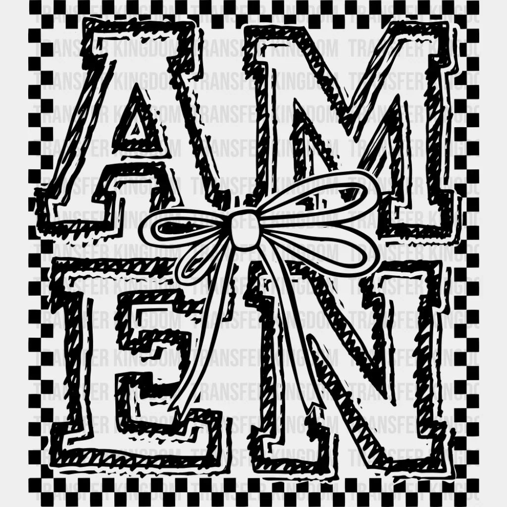 Amen Ribbon B&W - Christianity DTF Transfer Adult Unisex - S & M (10’’) / Dark Color Design (See Imaging)